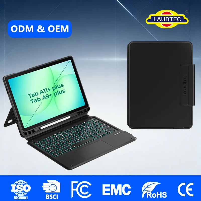 For Samsung Tab A9+/A11+ Plus One-Piece Folio Keyboard With Case, 7-Color Backlit S Pen Slot Protective Cover Wholesale