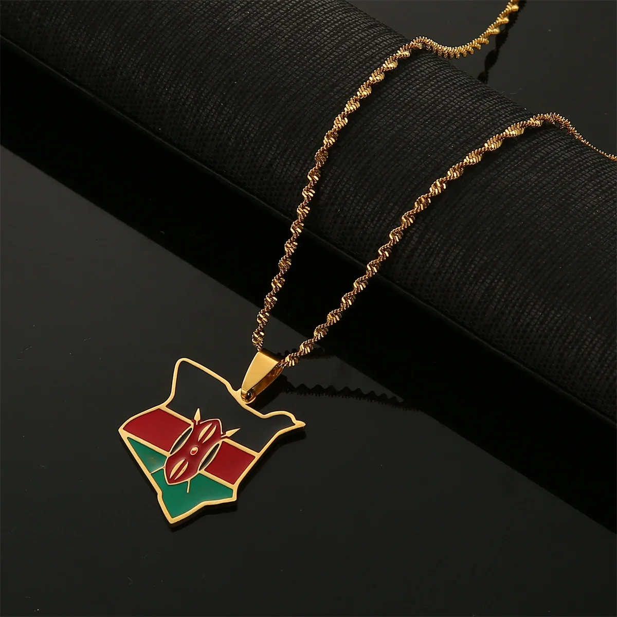 Map of Kenya Flag Enamel Pendant Necklaces Gold Color Kenyan Country Map Jewelry