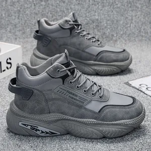 New Breathable Autumn Men's High-top Lace-Up Sports Shoes Solid Color Thick-soled Casual Running Dad Shoes Comfortable