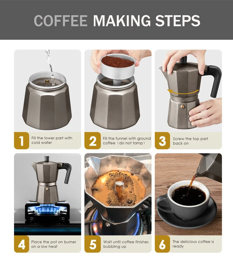moka✕4 4 Cup Stainless Steel Coffee Maker Stovetop Moka Pot Coffee