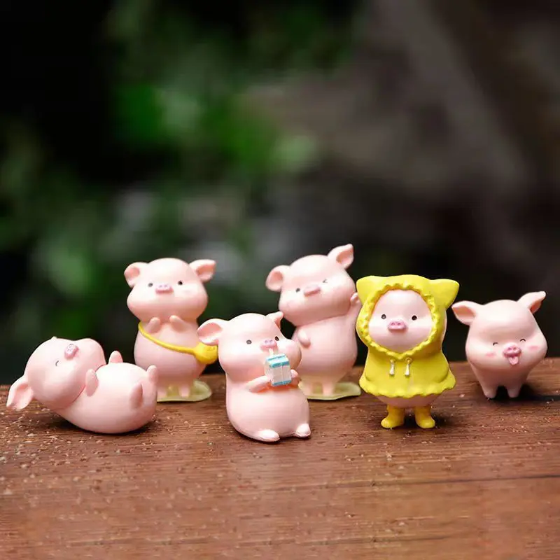 6 Pcs Mini Pigs Figurines Cute Pink Pig Family Toys Figures DIY Crafts for Fairy Garden Decoration Home Decorations