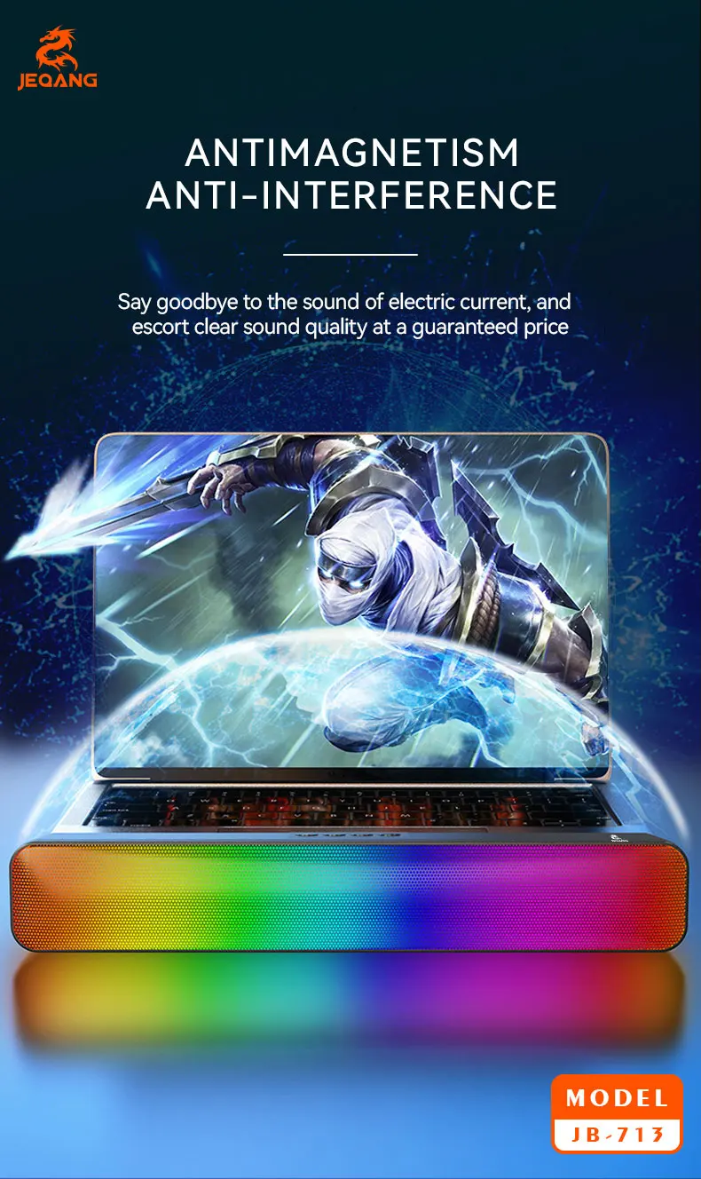 Jeqang JB-713 Modern Portable Wireless RGB Sound Bar Waterproof Computer Speakers USB Aux Communication Plastic for Outdoor Use