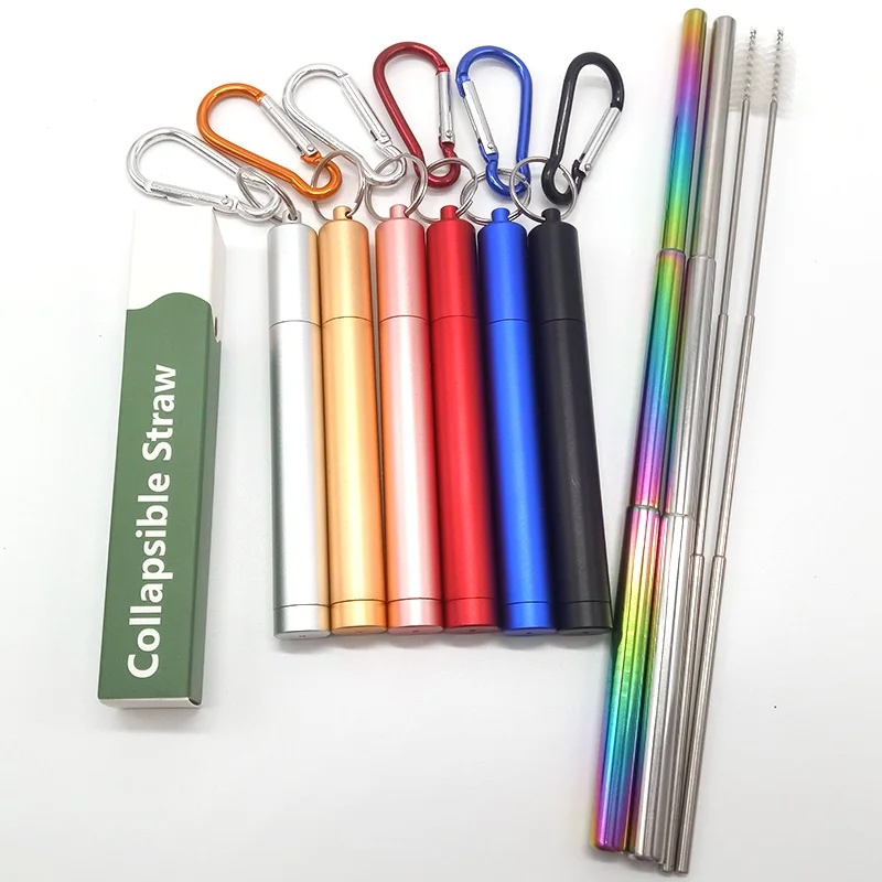 IKITCHEN Telescopic Drinking Straw Set with Box Telescopic Metal Straw Reusable Stainless Steel Telescopic Straw