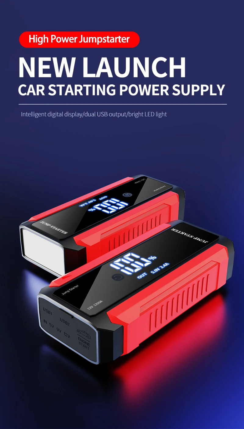 2024 Popular Functions Portable Car High Power Jump Starter Battery Pack With LED Lights And Air Pump