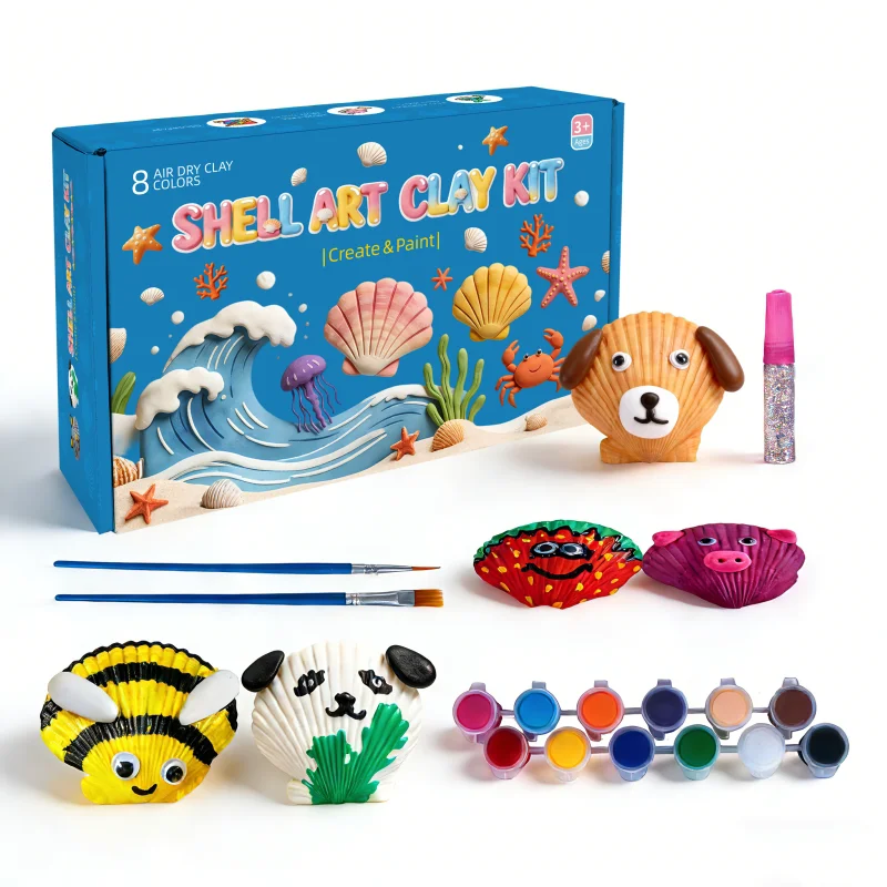 シェルアート空気乾燥粘土DIYキット｜無毒キッズクラフトセット（塗装・装飾用）｜教育玩具・ホリデーギフト｜卸売対応