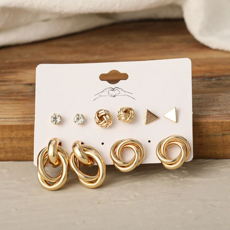 Trendy Gold Metal Earrings Set For Women Fashion Geometric
