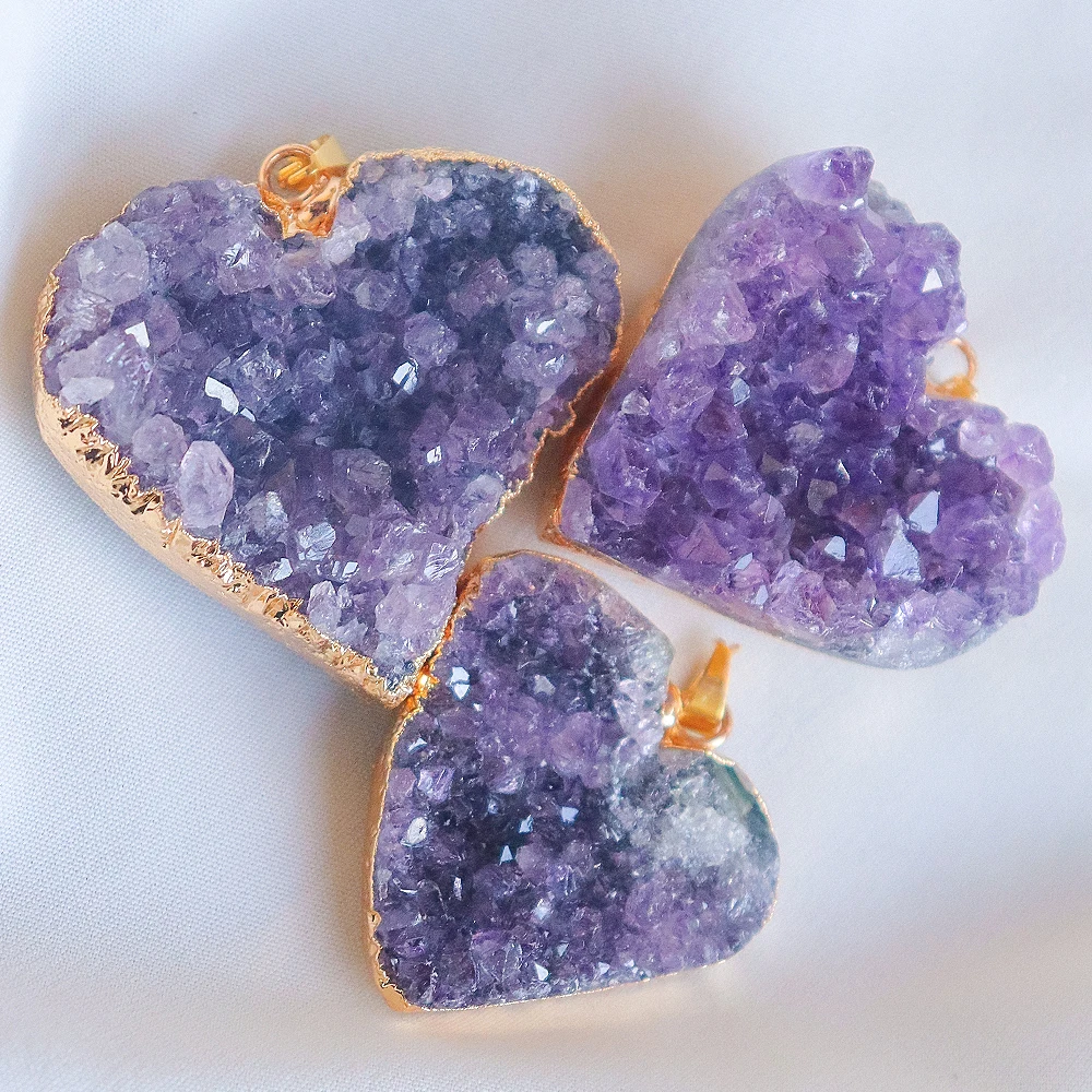 Amethyst Druzy Heart Necklace - Gold Plated Luxury