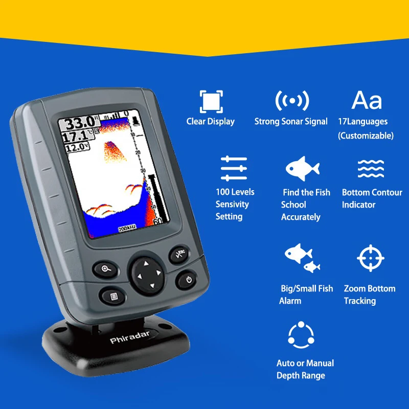 Protable Color Fish Finder With Rts Real Time Signal Fish Arches,Fish Depth,And Water Depth