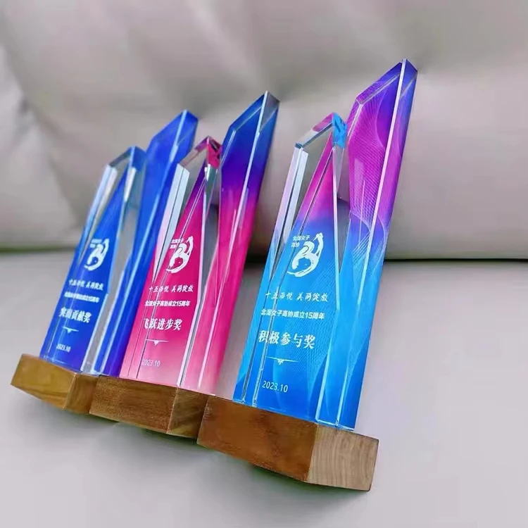 Custom laser engraving color crystal trophy wholesale color printed crystal trophy trophies and medals