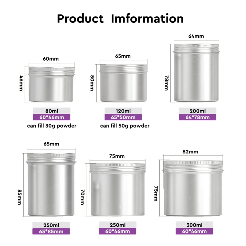 250ml-500ml Capacity Metal Packing Tin Containers 30g-150g Aluminum Packaging Tins for Coffee Matcha Powder Tea Milk Snacks