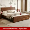 Letto, Marrone Noce + Materasso 5 cm + 2 Comodini