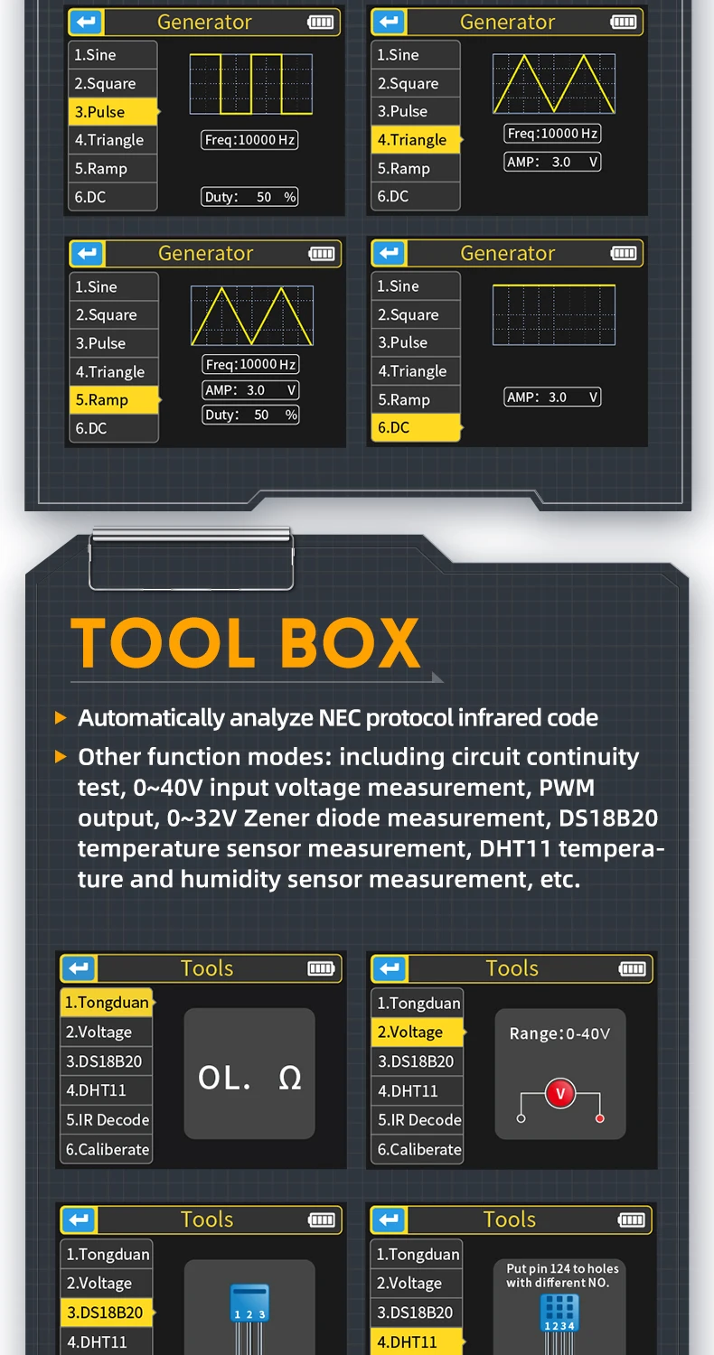 DSO-TC3 Oscilloscope 3 in 1 Transistor Tester Multi-function Multimeter Diode Portable Digital Oscilloscope
