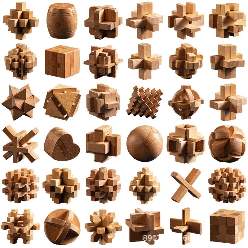 Unlock Interlock Assorted Intelligence Mind Logic 3d Burr Luban Kongming Lock Wooden Brain Teaser Puzzle Solutions Games Iq Toys