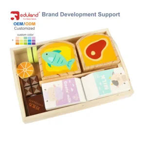 Children's Wooden Kitchen & Food Pretend Play Tray Set Cutting Breakfast Foods-Toy for Playtime