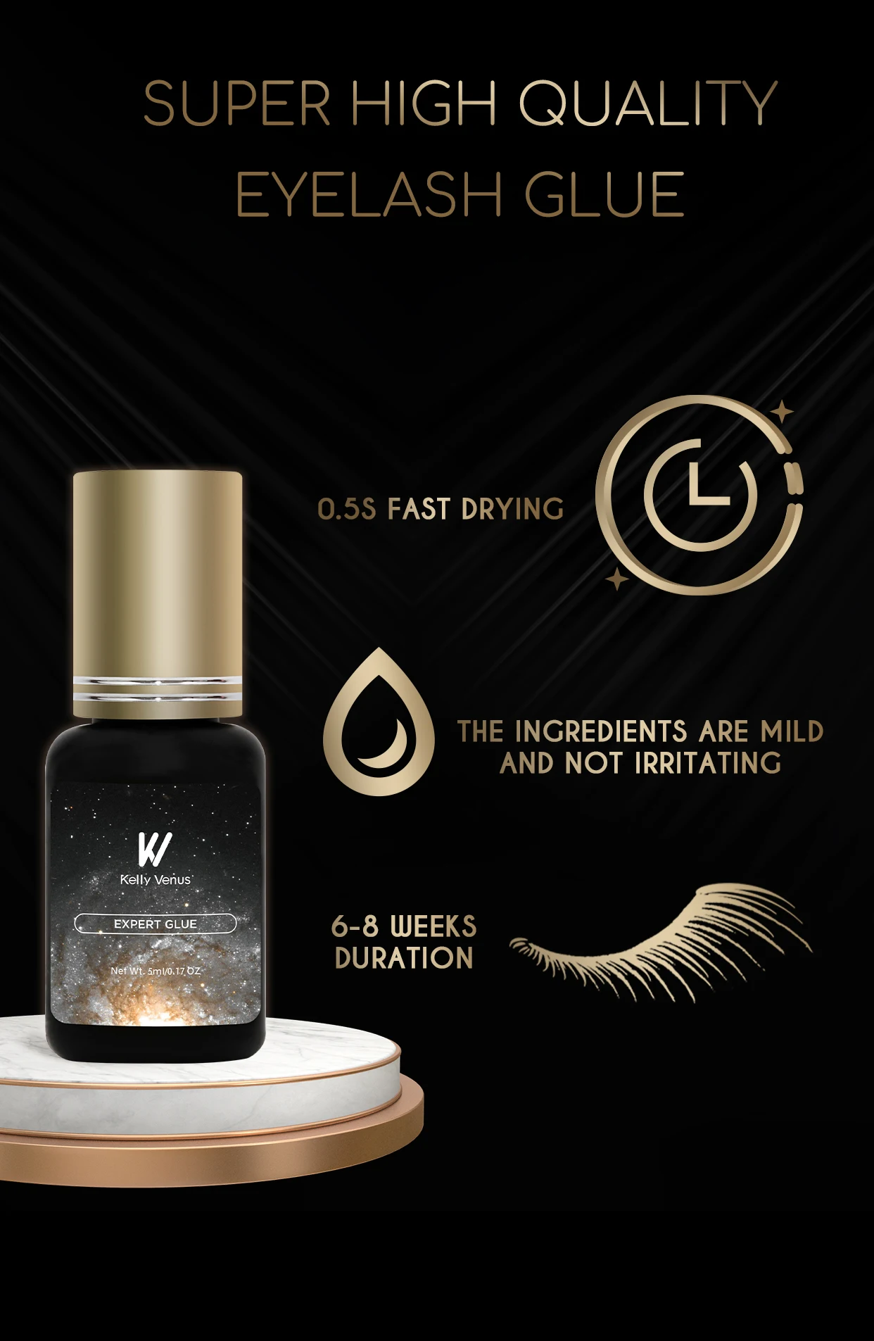 0.5s Fast Drying Lash Extension Glue Latex Free Strong Hold Waterproof