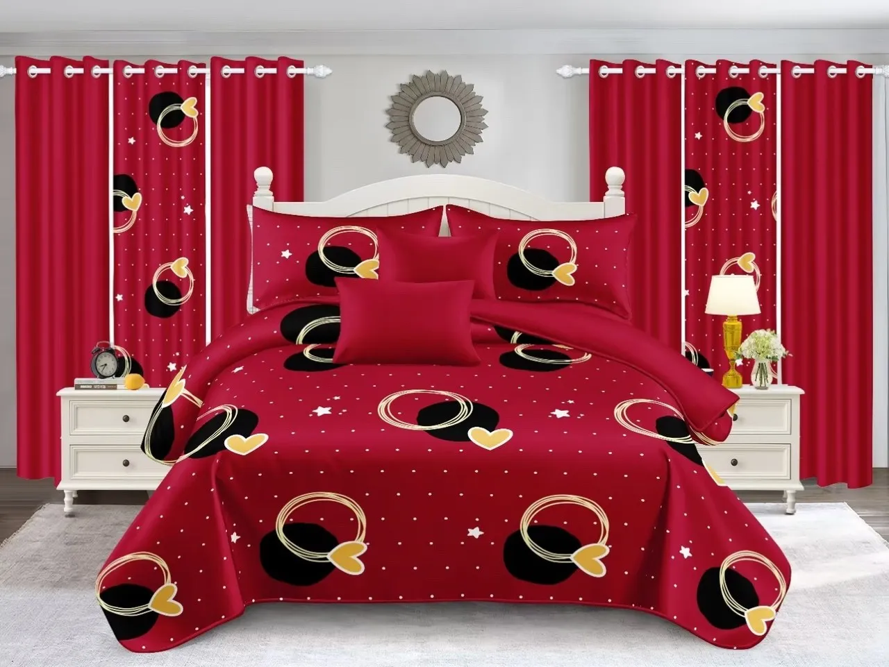 Printed Curtain Bedding Set Blackout 10pcs/12pcs Bed Curtains And