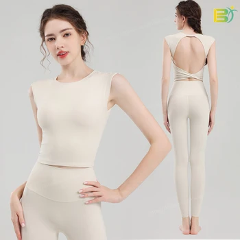 2024 new arrival Wholesale 2 Pieces Women's Sets Gym Legging Long Sleeve Crop Top Yoga Suit For Women Gym Fitness Sets