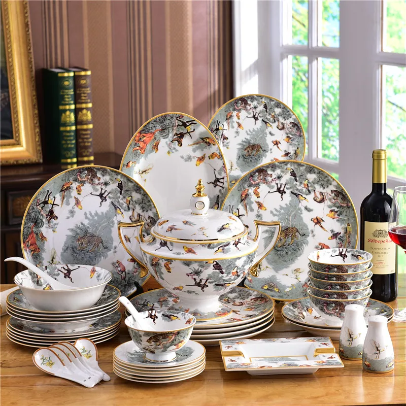 cerámica occidental 58 unids juegos vajilla china hueso taza de café platos  y platos porcelana cena set para 6 personas