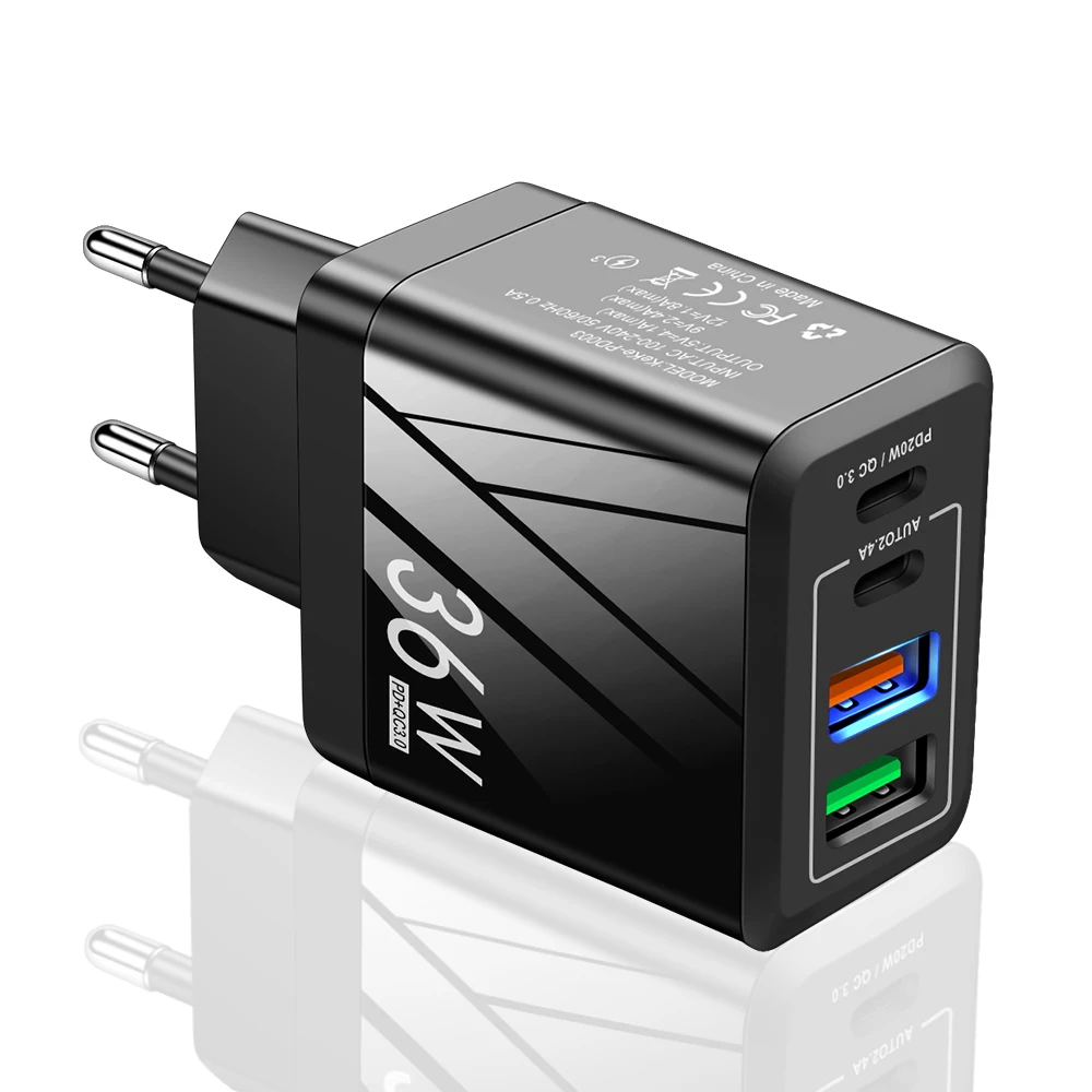 36w 4 Usb Port 2u And 2c Uk Eu Us Plug Travel Wall Chargers 20w Pd Qc Fast Wall Charger Buy