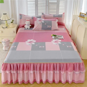 Double Layer Bedspread Floral Printed Bed Sheet Bilateral Bed Skirt + 2 Pcs Pillowcase Bedsheets Bed Skirts Set