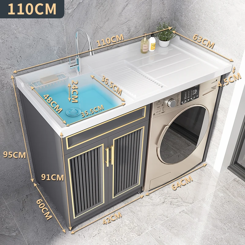 Modern Stainless Steel Design Counter Basin Washboard Space Aluminum Laundry Pool Single Cabinet for Hotel Closet Balcony Wash