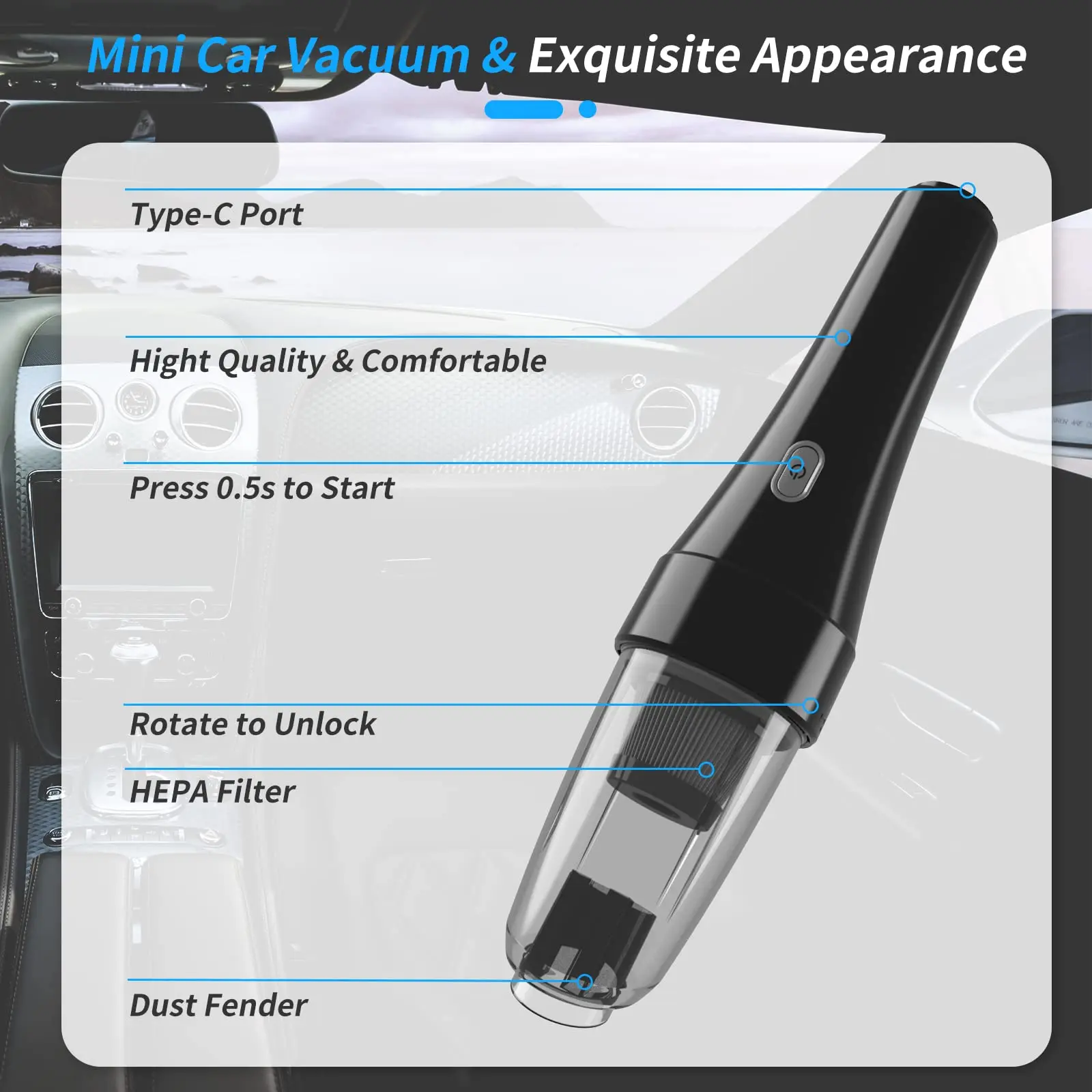 Беспроводной ручной мини-пылесос Dusbuster портативный пылесос 8000 па автомобильный со светодиодными фарами волосы домашних животных