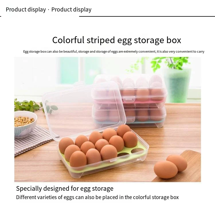 Kitchen egg carton storage box Plastic 15-panel anti-collision refrigerator crisper Frozen portable egg tray Egg holder details