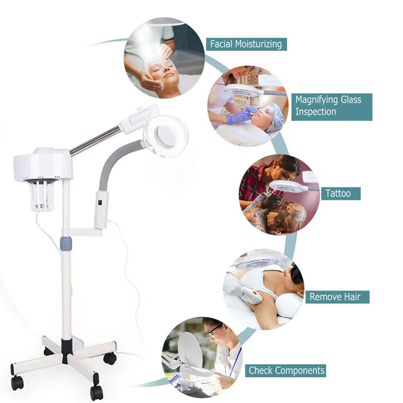 Отпариватель для лица с горячим озоном 5X увеличительная лампа 2 в 1 Профессиональный аппарат красоты освещение спа-салон уход за кожей отпариватель