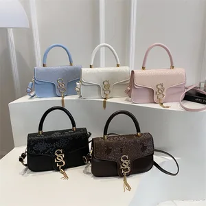 2026 New Luxury Letter Women's Square Bag Sequined Flip Top Crossbody Bag Small Simple Versatile Bags for Women