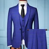 Blue mens 2 piece double breasted plaid suit