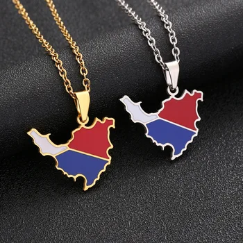 Manufacturer Enamel Saint Martin Map Chain Necklaces Stainless Steel Silver 18K Gold Plated National Flag Map Pendant Necklace