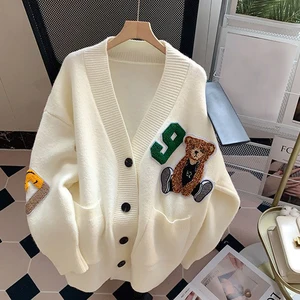 Factory Sell Autumn Winter Korean Style Cardigan Loose Fashion Knitted Sweater Soft Cardigan for Women