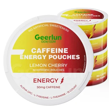 Sugar Free Caffeine L-Theanine Nootropic Supplements Lemon Cherry Flavor Caffeine Energy Pouches