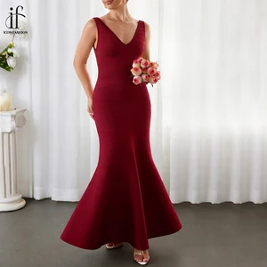 Custom 2026 Vintage V-Neck Sexy Backless Slim Bodycon Satin Diamond Evening Gowns for Women Floor-Length Party Dress
