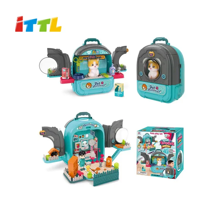 Educational Pretend Simulation Pet Toy Mobile Vet Clinic 2 in 1 Backpack Bag Trolley for Children