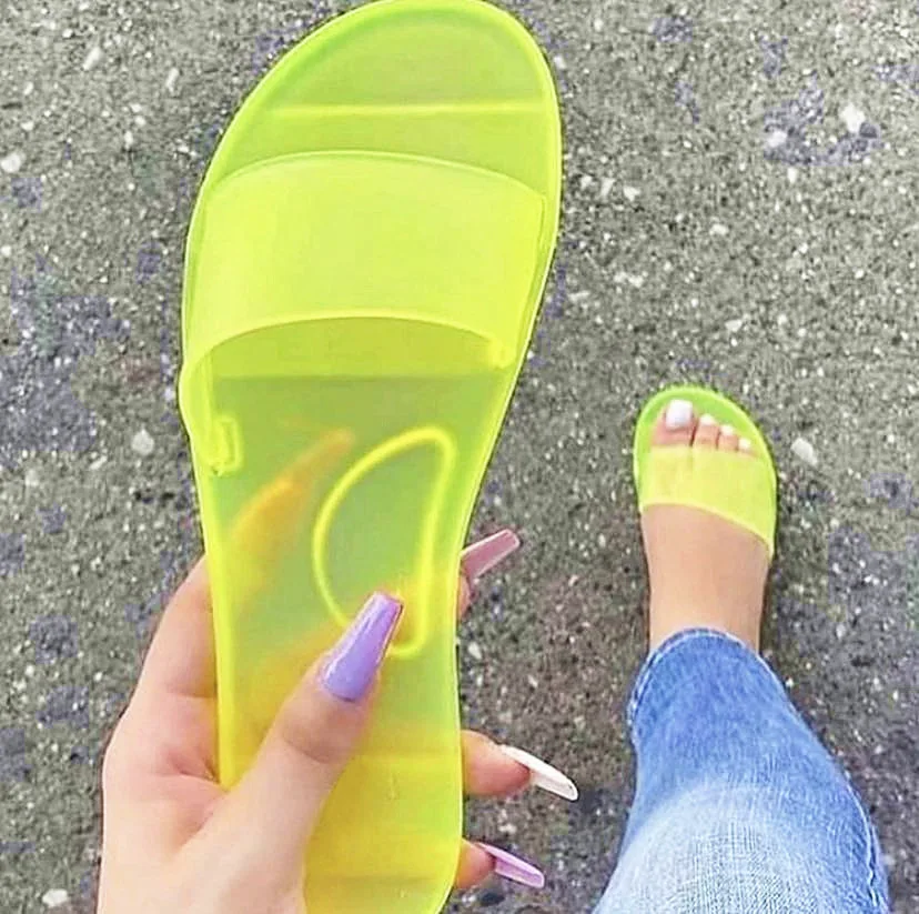 Sandalia De Gelatina Neon Transparente Flip Flops Slides Slipper Flat Clear 2025 Women Fancy Jelly Sandals Alibaba