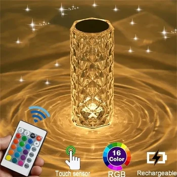 Touch control crystal acrylic modern table lamp Rose Crystal lamp rechargeable RGB color changing crystal table lamp
