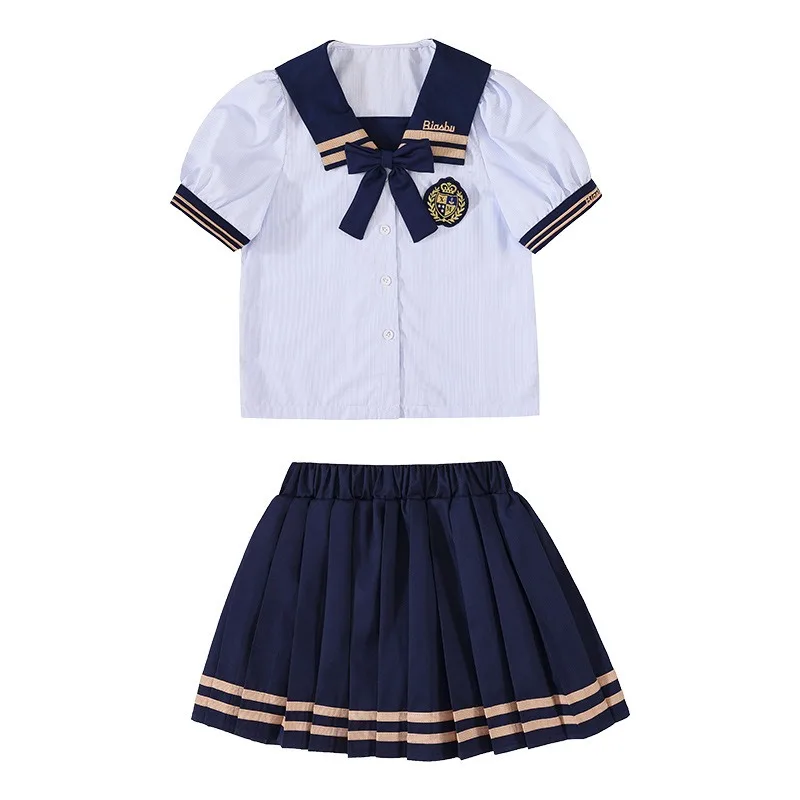 Big Size England Style Primary School Uniform From 2 to 18 Years Old Blue Daycare Uniform Set Japanese Elementary School Uniform