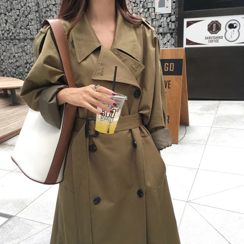 Good Quality Ladies Windproof Jacket With Belt Oversized Windbreaker Spring Coats Long Trench Coat Plus Size Coats