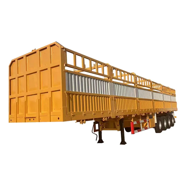Hstar Trailer Maker Low Price 3 Axle Animal Transport Stake Fence Cargo Semi Trailer Side Wall Fence Cargo Semi Truck Trailer