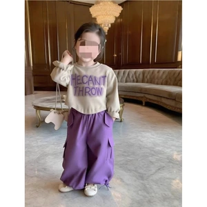 2026 Fall Winter Korean Style Kids Girl Clothing Set Long Sleeve Letter Print t Shirt Cargo Pants 2pcs Children Casual Clothes