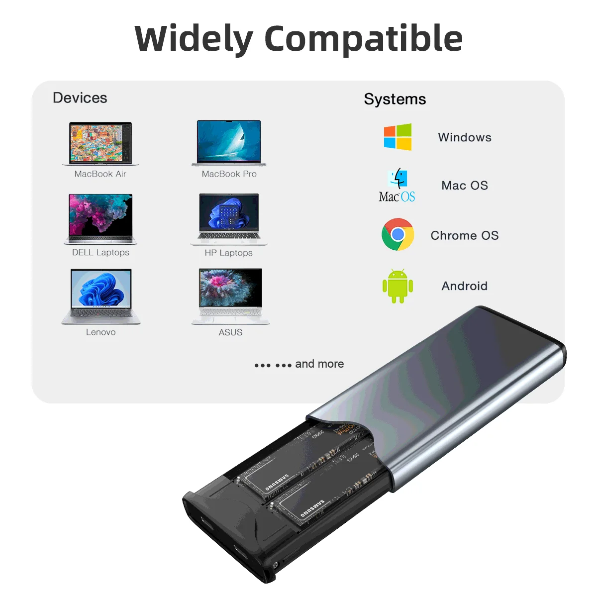 Dual Bay SSD Case for M.2 NVME PCIe NGFF SATA Dual Protocol Type C 10Gbps M2 SSD External Solid State Enclosure Hard Disk Box