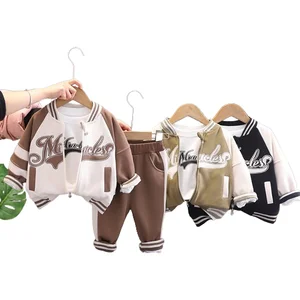 Factory Direct Children's Jackets Autumn Clothing Boys Baseball Team Outerwear Long Sleeve Clothes Uniform Varsity Jackets Set