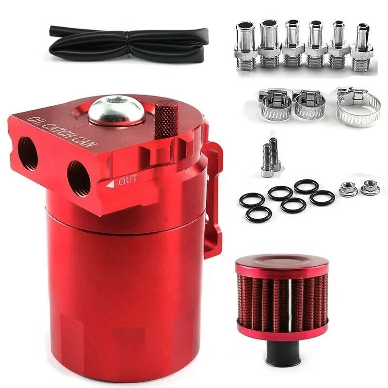 Universal Car Oil Catch Can Baffled Kit 300ml With Breather 3/8" Red