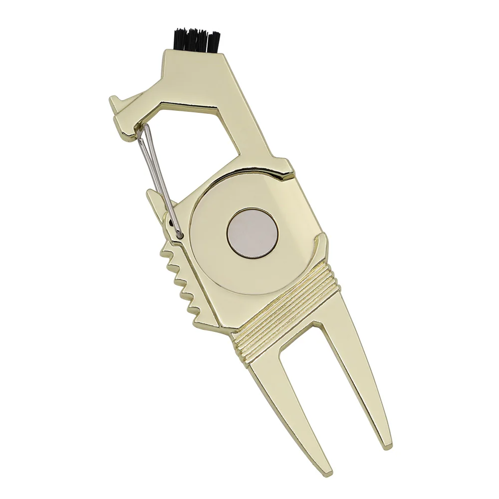 High Quality Multi-function Metal Golf Divot Repair Tool with Bottle Opener Brush Belt Clip and Magnet for ball marker