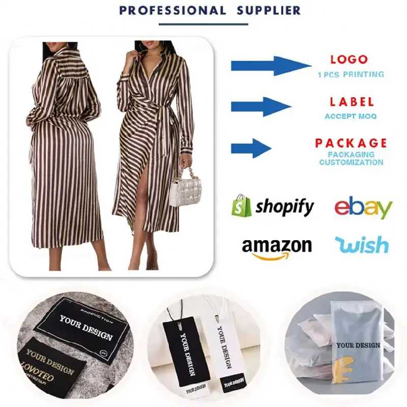 Striped Maxi Dress With Sleeves Shop D3277 Trendy Elegant Shirt