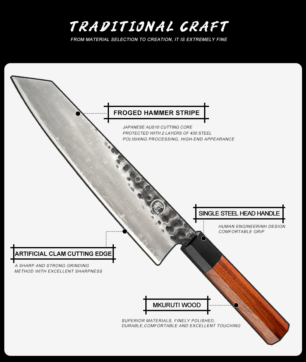 Japanese Aus10 Steel Chef Santoku Nakiri Kiritsuke Utility