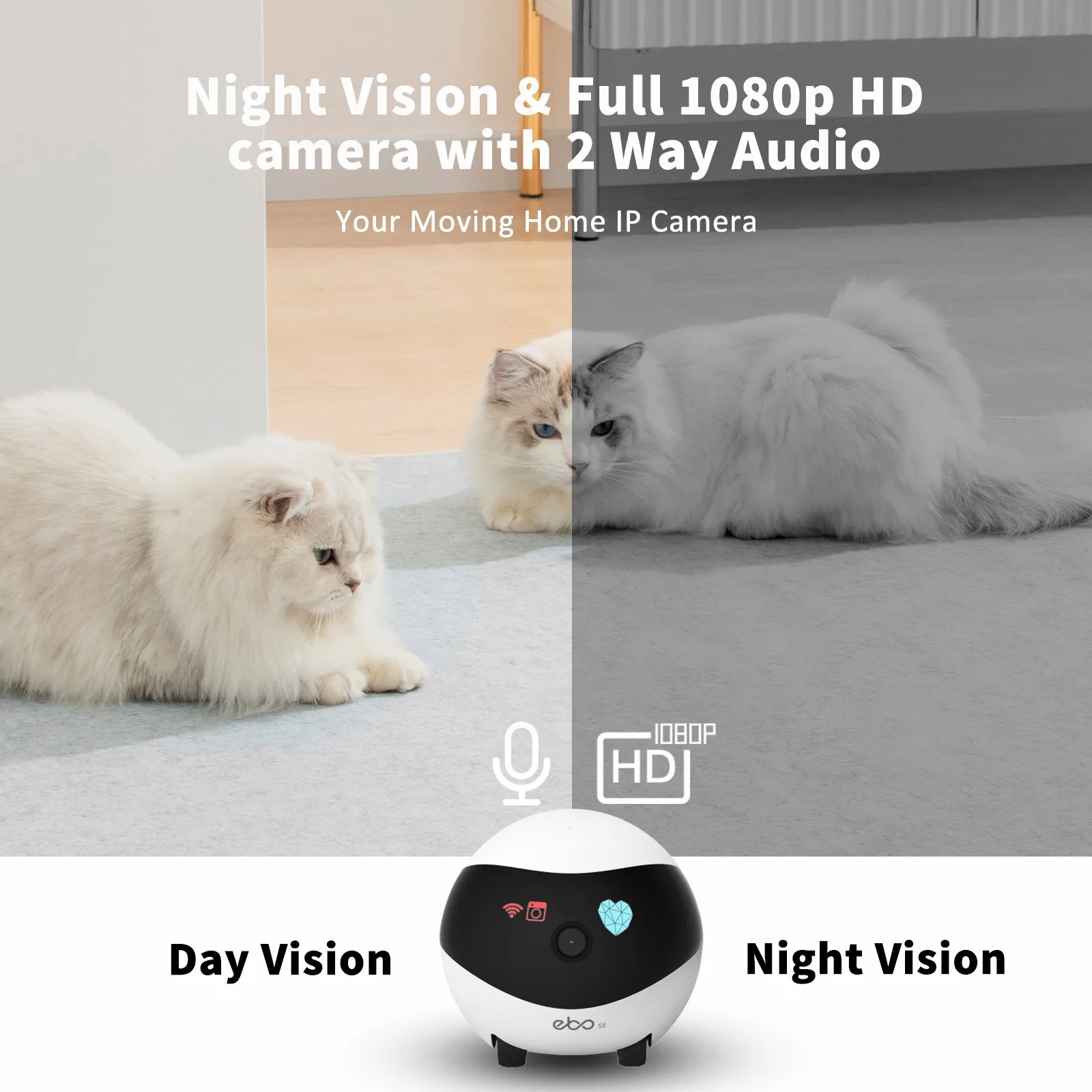 New Smart Home Companion Robot Family Monitor Security Camera Audio 1080P HD 
