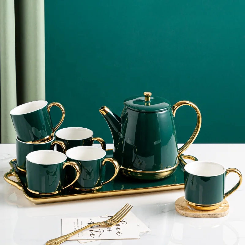 Shop Our Popular Color Set of 6 Pcs Cup Tea Pot and Tray
