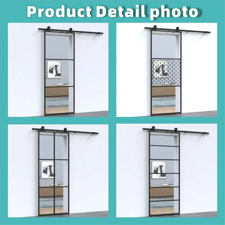Kd Sliding Barn Door Clear Tempered Glass Black Aluminum Hardware Buy